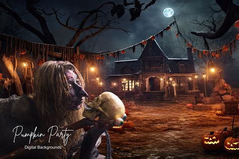 12 Pumpkin Party Halloween Digital Backgrounds Disturbing Creepy Witches Haunted Commercial