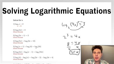 Solving Logarithmic Equations Examples Youtube