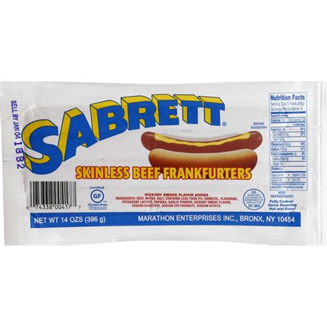 Sabrett Skinless Beef Franks Packaged Meat Cold Cuts And Hot Dogs