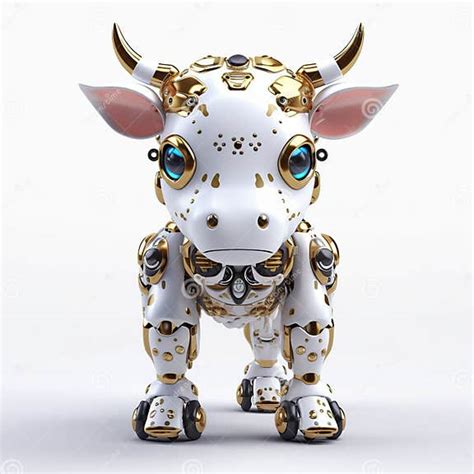 Cute Cow Robot Funny Robotic Animal Isolated Over White Background