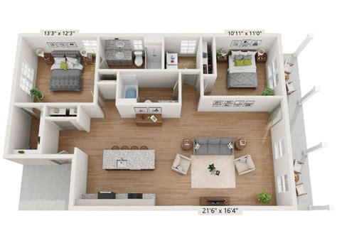 Two-Bedroom Cottage Apartment Plan For Rent | Shalotte NC