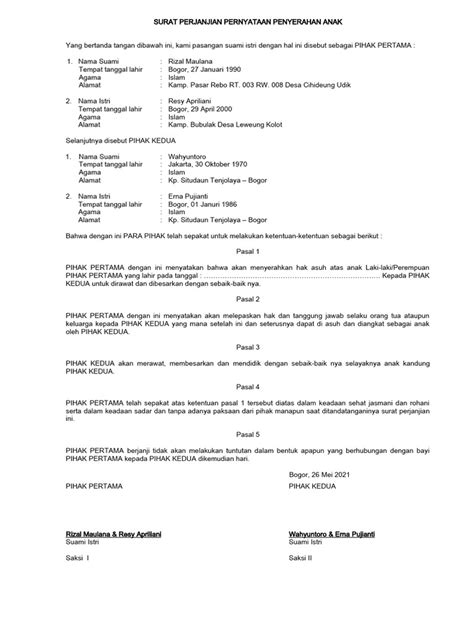 Surat Perjanjian Pernyataan Penyerahan Anak Pdf