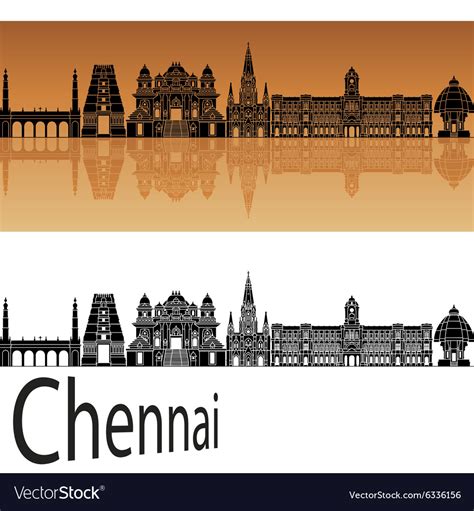 Chennai skyline in orange Royalty Free Vector Image