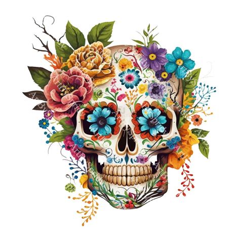 Colorful Sugar Skull With Flowers Clipart Transparent PNG Etsy