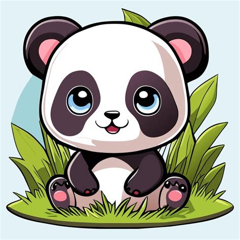 Premium Vector Cute Baby Panda Sitting In The Grass Hand Drawn