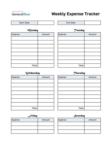 The Weekly Expense Tracker Is Shown In This Printable Form Which