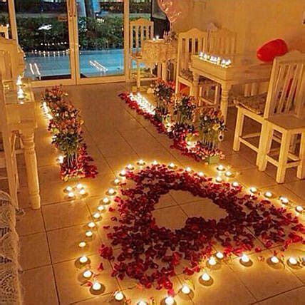 Buy Send Romantic Rose Petals And Candles Decorations Online Rose N Petal