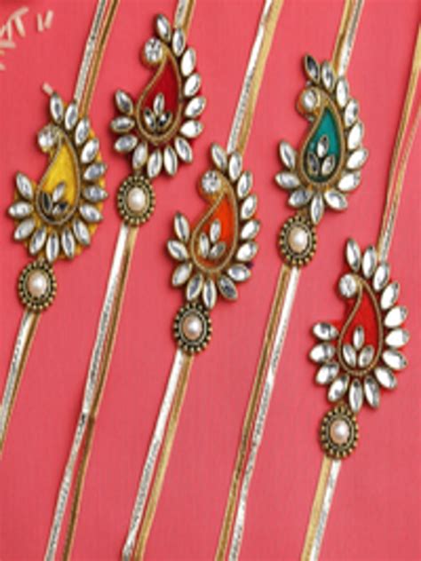 Buy Aapno Rajasthan Set Of 5 Gold Kundan Work Kalash Rakhi Rakhi For