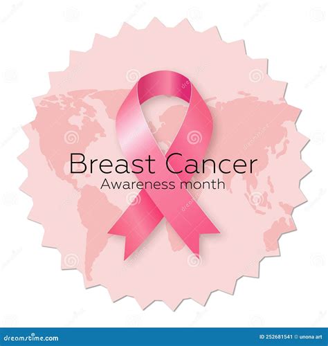 Pink Ribbon Sticker For World Breast Cancer Awareness Month Stock