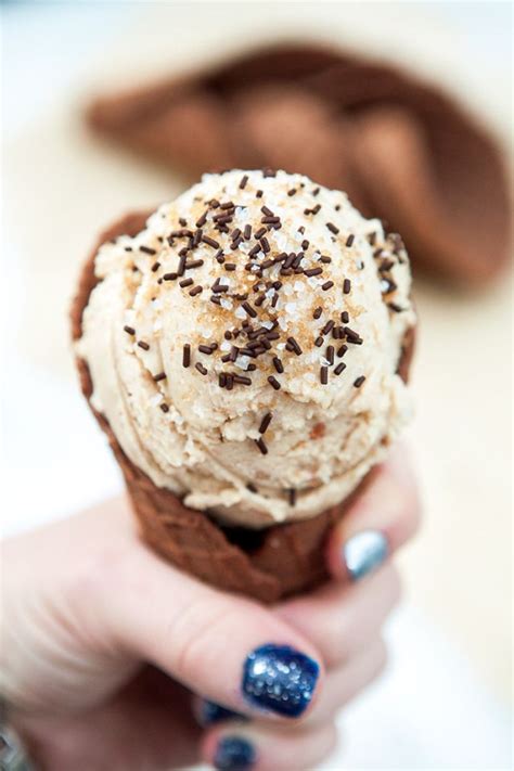 Fluffy Peanut Butter And Honey Ice Cream With Chocolate Waffle Cones