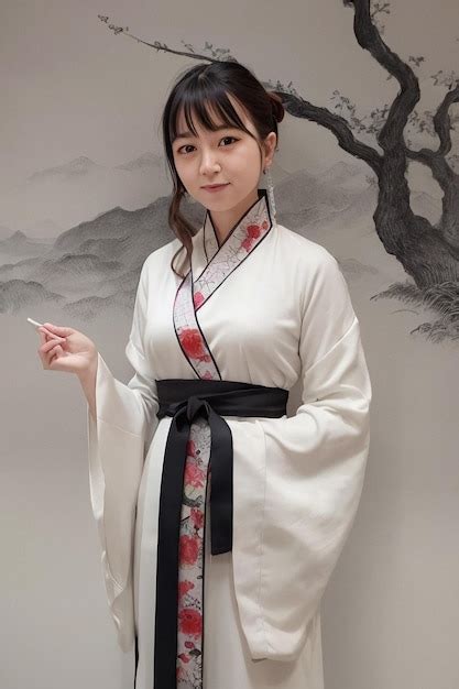 Premium Ai Image A Woman In A White Kimono With A Red Bow On The Front