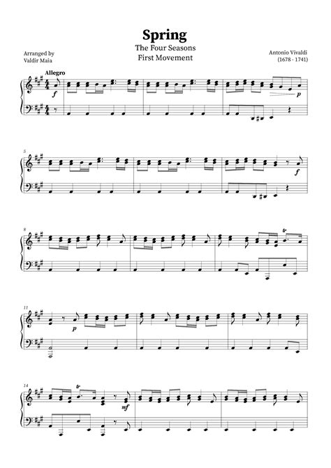 Spring The Four Seasons Piano Intermediate Sheet Music In A Major