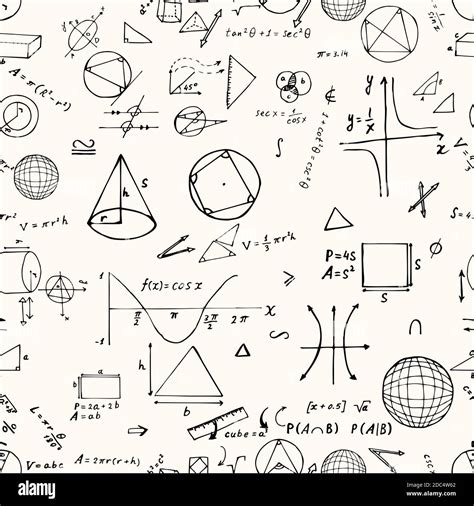 Seamless Pattern Hand Drawn Mathematical Formulas And Signs Isolated