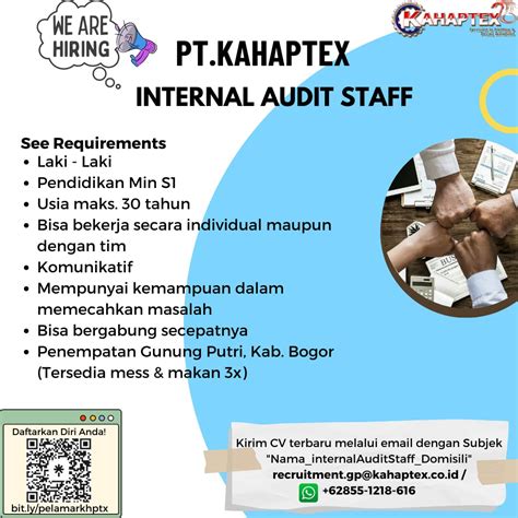 Lowongan Kerja Internal Audit Staff Di Pt Kahaptex Nugasin