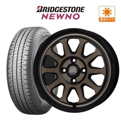 HOT STUFF 夏タイヤ ホイール 4本 14インチ pcd100 4穴 ホットスタッフ マッドクロス レンジャー BRIDGESTONE ニューノ 155 65R14 カーポート