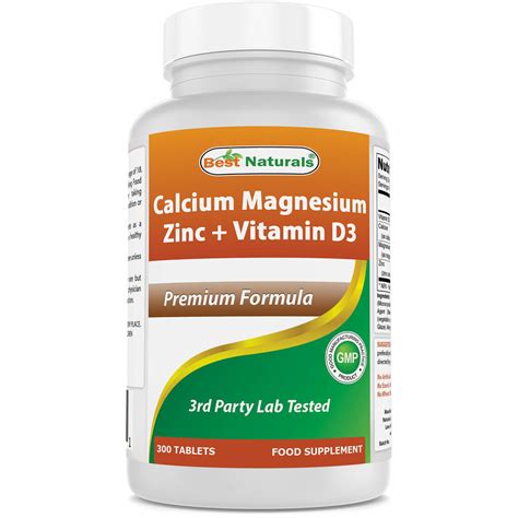 Best Naturals Calcium Magnesium Zinc With Vitamin D3 300 Tablets Calcium 1000 Mg Magnesium