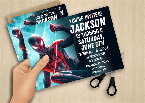 Spider Verse Miles Morales Birthday Invitation Spiderman Etsy