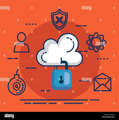 Data Center Security With Padlock Vector Illustration Design Stock