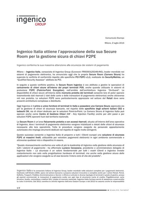 Ingenico Secure Room Certificata P Pe Comunicato Stampa Pdf