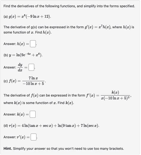 Solved Find The Derivatives Of The Following Functions And