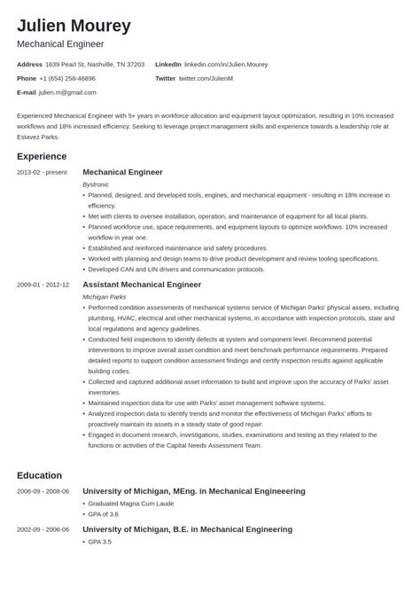 Mechanical Engineer Resume Examples Template And Guide