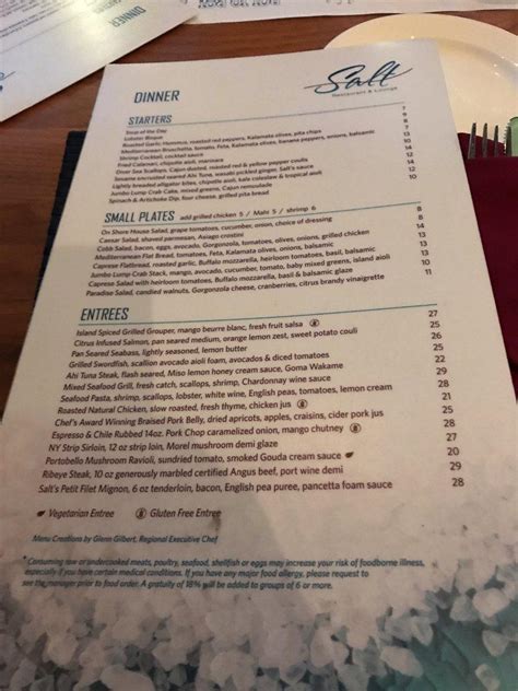 Menu At Salt Restaurant Cocoa Beach Cocoa Beach N Atlantic Ave