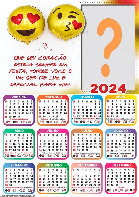 Calendário 2024 Coração Sempre Em Festa Feliz Aniversário Mensagem