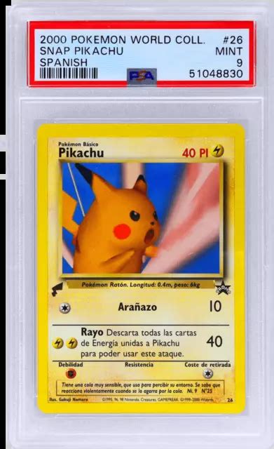 2000 POKÉMON PIKACHU World Collection 0 Snap Pikachu Espagnol PSA 9