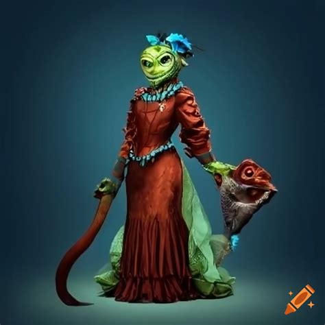 Green Skinned Female Lizardfolk In Victorian Attire On Craiyon