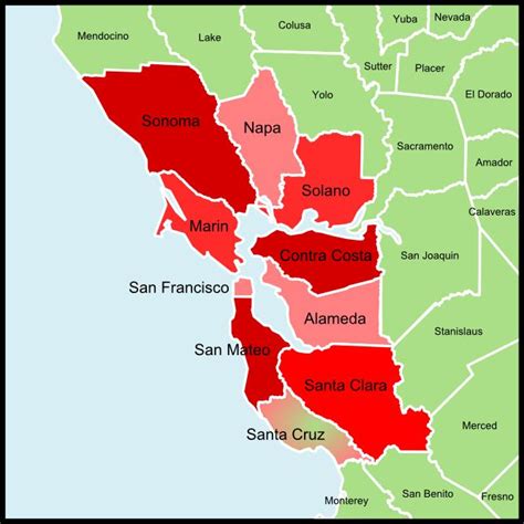 Bay area county map - San Francisco bay area county map (California - USA)