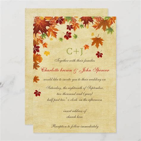 Fall Leaves Rustic Wedding Invitation | Zazzle