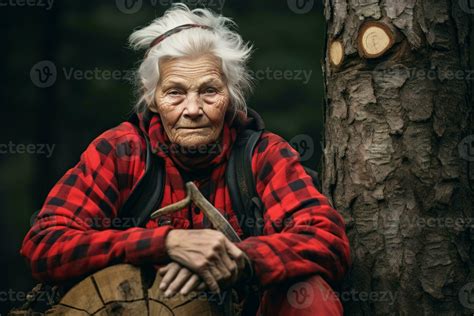 Ai Generated Tough Lumberjack Old Woman Forest Generate Ai