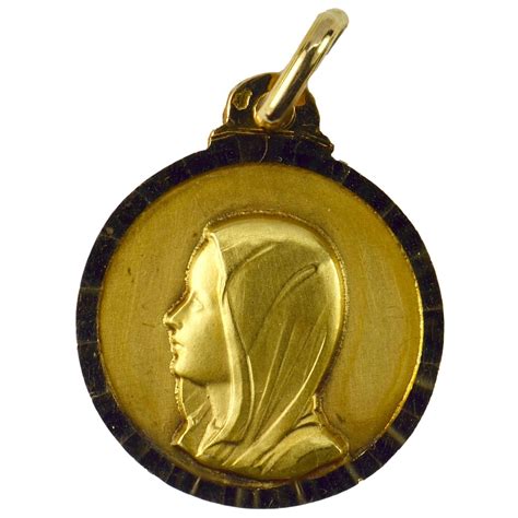 French Virgin Mary 18k Yellow Gold Medal Pendant For Sale At 1stdibs