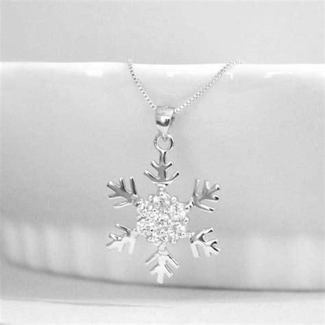 Snowflake Necklace Sterling Silver Snowflake Necklace Etsy Black