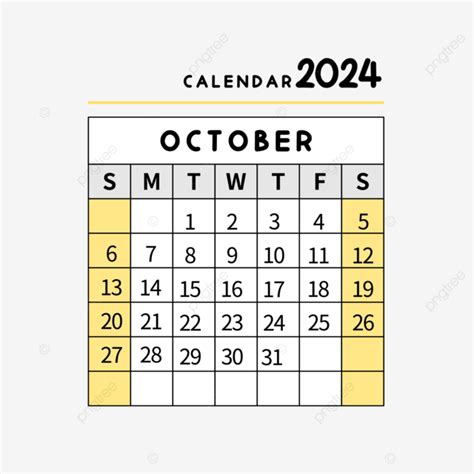 Gambar Kalender Oktober 2024 Warna Kuning Sederhana Kalender Oktober