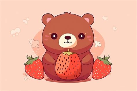 Urso De Desenho Animado Morangos Na Ilustra O De Fundo Rosa Ia