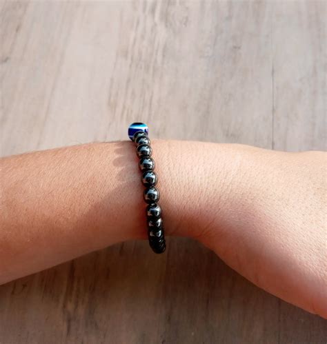 Hematite Bead Evil Eye Bracelet For Men Women Hematite Evil Etsy