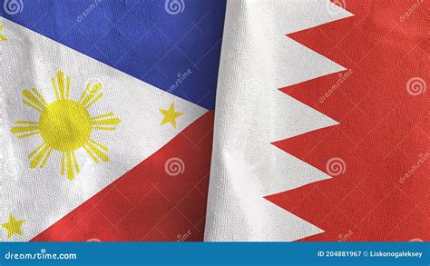 Bahrain And Philippines Two Flags Textile Cloth D Rendering Stock