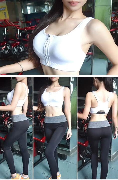 Front Zipper Shockproof Gym Fitness Bra Sexy Female Padded Sports Bra