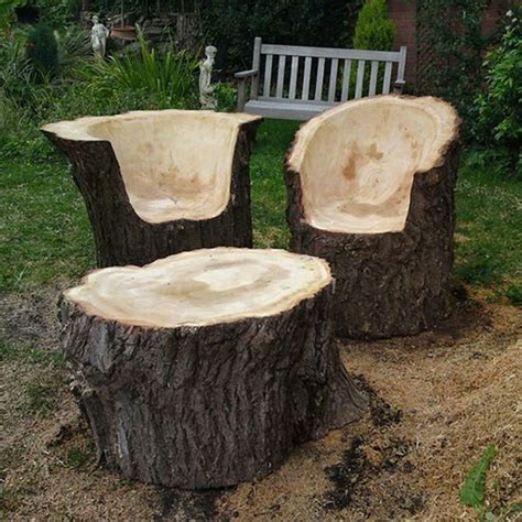 Tree Stumps Into Comfy Chairs Tree Stump Furniture Diy Outdoor