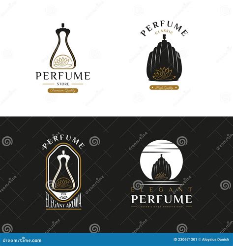 Set Of Vintage Classic Style For Perfume Logo Design With Flower And Bottle Icon Stock Vector