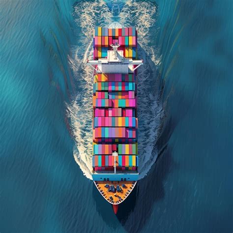 Premium Photo A Topdown View Of A Large Cargo Ship At Sea Loaded With