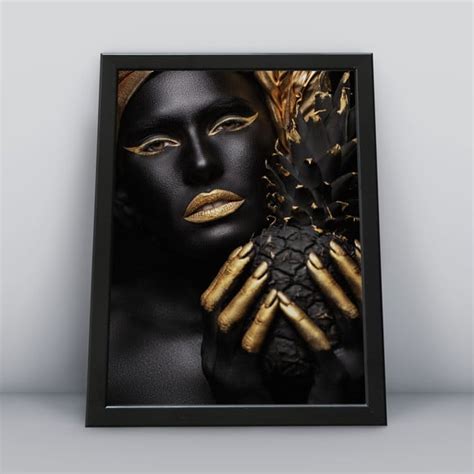 Quadro Decorativo A4 20x30cm Mulheres Negras Dourado Elo7