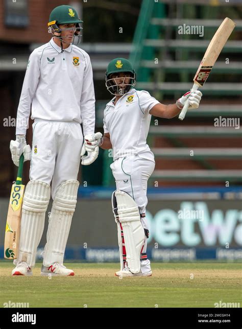 South Africa S Batsman Temba Bavuma Right Whilst Standing With