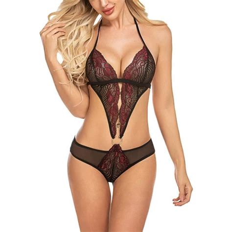 Body Femmes One Piece Lingerie En Dentelle V Profond Mini Babydoll Sous