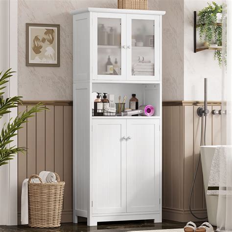 Tiptiper Tall Bathroom Storage Freestanding Linen Tower Cabinet With