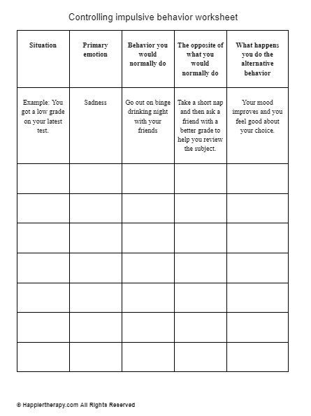 Impulsivity Worksheet HappierTHERAPY Worksheets Library