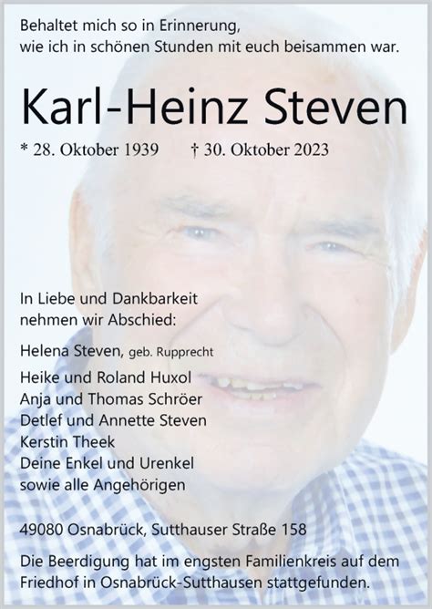 Traueranzeigen Von Karl Heinz Steven Noz Trauerportal