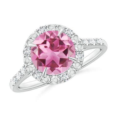 Round Pink Tourmaline Engagement Ring With Diamond Halo Angara