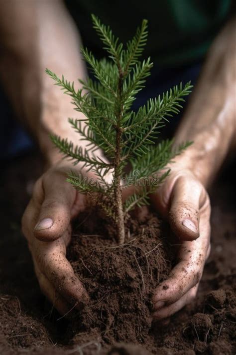 Close Up Of Hands Planting A Sapling In Soil Stock Photo Image Of